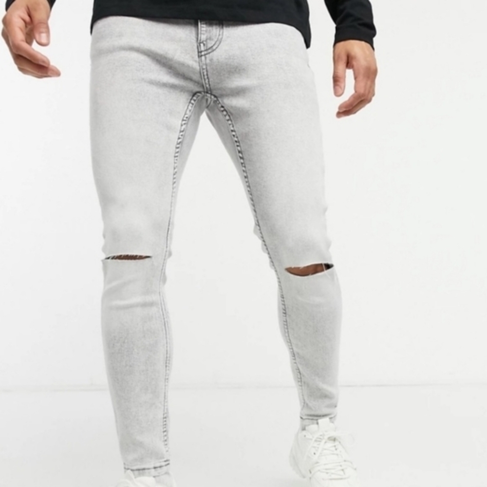 BERSHKA| Grey‎ Denim Skinny Jeans | Distress Knees | Size 31​